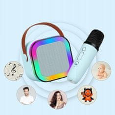 Dexxer Aku. 1200mAh karaoke zvočnik Bluetooth 5.3 2x mikrofon LED RGB moder