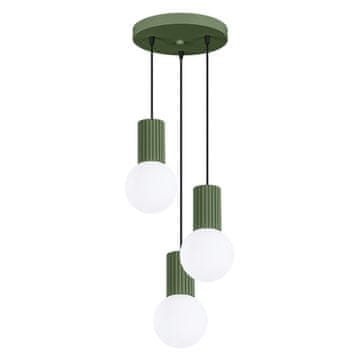 SOLLUX lighting Moderna okrogla trojna viseča svetilka, olivno zelena, z utori, steklene bele krogle za dnevno sobo, jedilnico, nad mizo, 3xG9 8W HALO Sollux Lighting