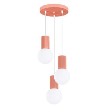 SOLLUX lighting Moderna okrogla trojna viseča svetilka, breskev, z utori, steklene bele kroglice, za dnevno sobo, jedilnico, nad mizo, 3xG9 8W, HALO Sollux Lighting