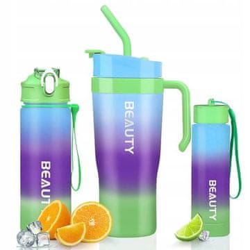 shumee ECARLA Komplet 3 steklenic za vodo, ombre modre in zelene barve BD13WZ2