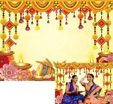 shumee Fotografsko ozadje iz blaga, transparent z motivom indijskega Diwali Puje, 1,8 x 1,2 m