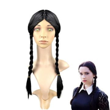 shumee Ženska cosplay lasulja Wednesday Adams s črnimi kitkami