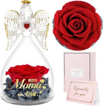 shumee Večna vrtnica v stekleni angelski figurici, darilo za mamo, rdeča, 14 cm