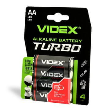 shumee 4 kosi močnih alkalnih baterij Videx AA LR6 Turbo 1,5 V 2800 mAh
