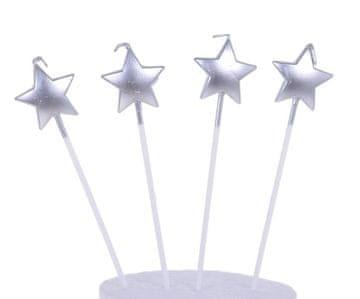 shumee Svečke za torto SILVER STARS 4 kosi