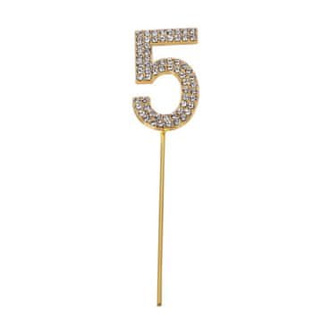 Okras za torto z ZLATIMI CIRKONOM številka "5"