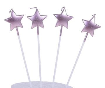 shumee Svečke za torto ZVEZDE ROZA ZLATO 4 kos
