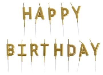 shumee Rojstnodnevne svečke za torto z napisom Happy Birthday zlate 13 kosov