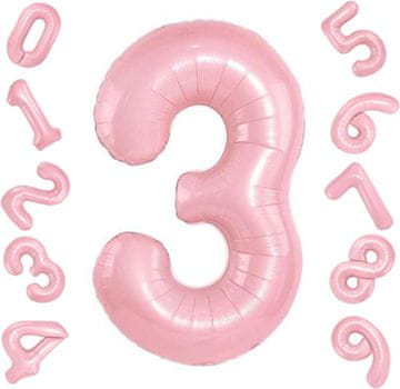 shumee Rojstnodnevni folijski balon številka 3 roza 110 cm