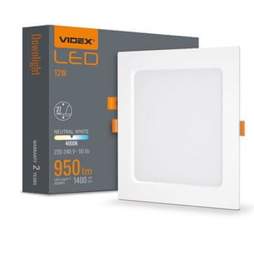 VIDEX Vgradna bela kvadratna svetilka 17,5 cm vgradna LED 12W DownLight Videx 4000K 1400lm