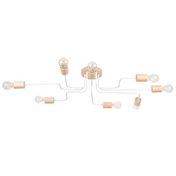 SOLLUX lighting Stropna svetilka industrijski lestenec bela z lesenimi elementi za dnevno sobo in jedilnico 8xE27 15W TIMBO Sollux Lighting