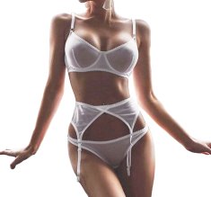 shumee Ženski komplet spodnjega perila z modrčkom in naramnicami za stegna ter trebuhom, bele barve, velikost S