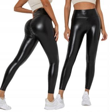 shumee MODNE LEGGINSKE PAJICE IZ EKO USNJA Z VISOKIM PASOM IN NABIRANJEM, ČRNE, velikost XXL