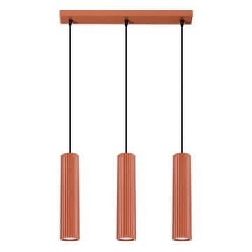 SOLLUX lighting Moderna oker rdeča viseča svetilka s tremi rebrastimi cevmi za kuhinjski otok 3xGU10 10W KARBON Sollux Lighting