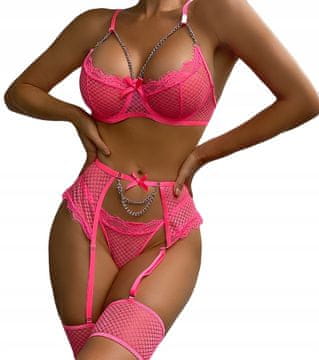 shumee Čudovit ženski komplet spodnjega perila: modrček, tangice, naramnice, verižice, roza L