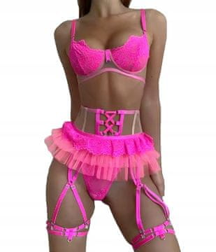 shumee Ženski komplet spodnjega perila, modrček, obleka, pas, tangice, seksi ROZA, L