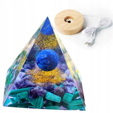 shumee Piramidasti ORGONIT + LED PODSTAVEK ZA SVETILKO 5 cm KRISTALNI KAMNI AMULET 5 cm VX21