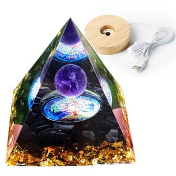 shumee Piramidasti ORGONIT + LED PODSTAVEK ZA SVETILKO 5cm KRISTALNI KAMNI AMULET 5cm HX03