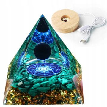 shumee Piramidasti ORGONIT + LED PODSTAVEK ZA SVETILKO 5 cm KRISTALNI KAMNI AMULET 5 cm VX19
