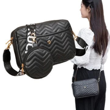 shumee Ženska torba za čez ramo, črna, EKO USNJE, komplet 2 kosov, Chevron