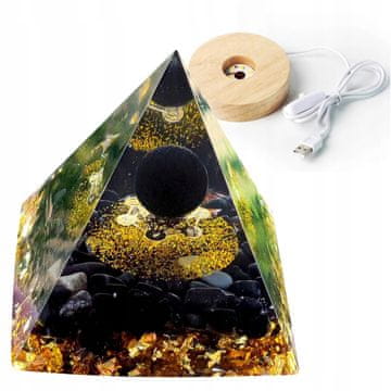 shumee Piramidasti ORGONIT + LED PODSTAVEK ZA SVETILKO 5 cm KRISTALNI KAMNI AMULET 5 cm VX20