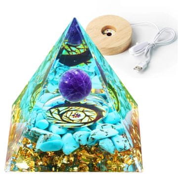 shumee Piramidasti ORGONIT + LED PODSTAVEK ZA SVETILKO 5 cm KRISTALNI KAMNI AMULET 5 cm VX18