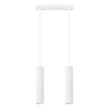 SOLLUX lighting Moderna bela viseča svetilka z dvema rebrastima cevema za kuhinjski otok 2xGU10 10W KARBON Sollux Lighting
