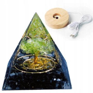 shumee Piramidasti ORGONIT + LED PODSTAVEK ZA SVETILKO 5 cm KRISTALNI KAMNI AMULET 5 cm VX14
