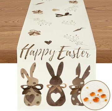 shumee Velikonočni spomladanski prt, imitacija lana z zajčki, 40 x 140 cm