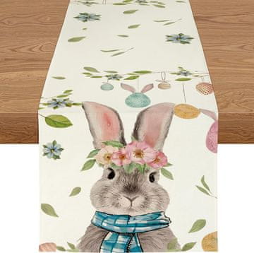 shumee Velikonočni spomladanski prt, imitacija lana z zajčkom, 40 x 140 cm