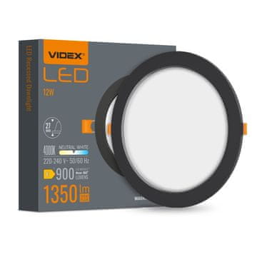 shumee Vgradna svetilka črna okrogla 17 cm vgradna LED 12W DownLight Videx 4000K 1350lm