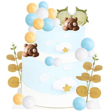 shumee Okraski za torto za otroke z medvedkom, kroglicami in rožami v boemskem slogu