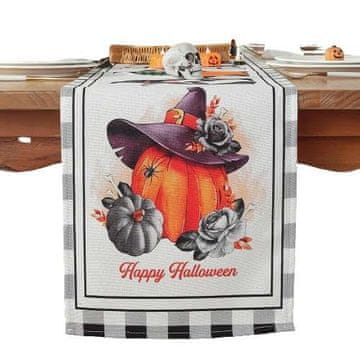 shumee Jesenski namizni prt za noč čarovnic v karo vzorcu z bučami 30 x 140 cm