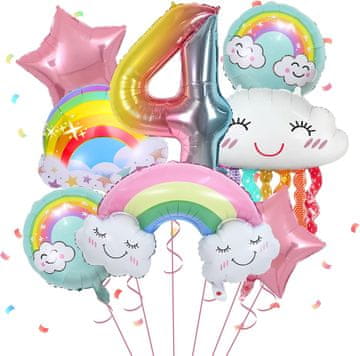 shumee Rojstnodnevni baloni številka 4, komplet 8 mavričnih folijastih balonov