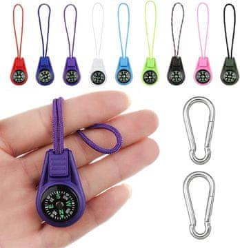 shumee Mini žepni kompasi za treking in pohodništvo 26 mm 9 kosov + 2 karabina