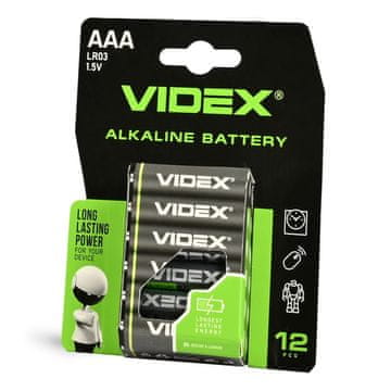 VIDEX 12 kosov močnih alkalnih baterij, velik komplet Videx AAA LR03 1,5V 1200 mAh