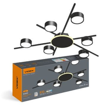 VIDEX Moderna črna stropna svetilka 70 cm 6xGX53 30W z 9W LED osvetlitvijo ozadja, topla barva Videx