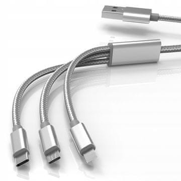 shumee 3-v-1 POLNILNI KABEL 1,2 m TYPE-C Lightning USB-C 5A