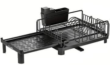 shumee Nastavljiv odcejalnik za posodo z odcejalnikom in odtokom, črne barve