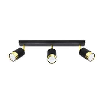shumee Stropna svetilka, črna, podolgovata, trojna, zlati senčnik, 3xGU10 10W, NERO SL.1071, Sollux Lighting