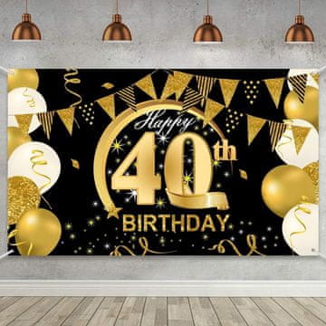 shumee Transparent za 40. rojstni dan, ozadje iz blaga za fotografije, 185x110 cm, črno