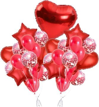 shumee Rdeči baloni v obliki srca z zvezdami in konfeti, komplet 29 kosov