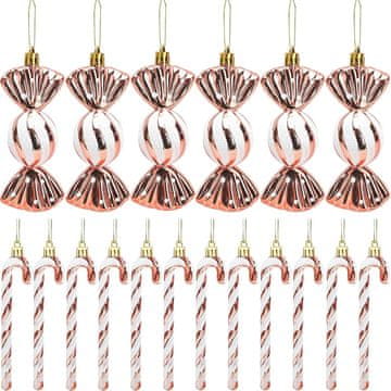 shumee Božične kroglice v obliki sladkarij v rožnato zlati barvi, komplet 18 kosov
