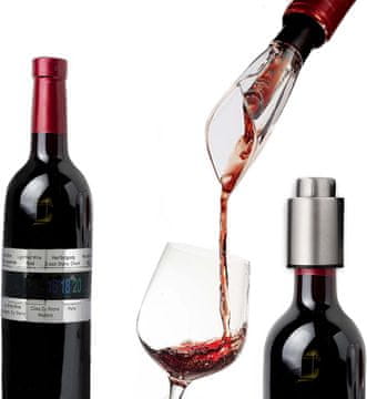 shumee Dozirnik, aerator, zamašek, srebrn termometer, komplet 3 dodatkov za vino