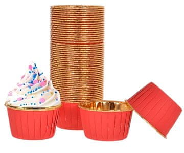 shumee 50 kosov modelčkov za mafine, rdeči in zlati, 50x40 mm