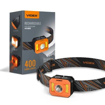 VIDEX LED naglavna svetilka 5W + COB 5W baterija za 8 ur, doseg 400 lm, 110 m, IP65 VLF-H085-OR Videx