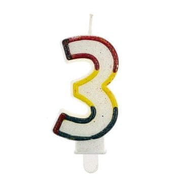 shumee Rojstnodnevna sveča številka "3" - MAVRICA Z OBROBI