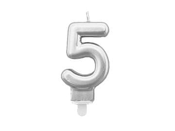 Sveča številka "5" srebrna