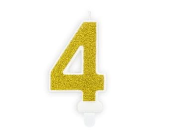 shumee Sveča številka "4" zlata z bleščicami