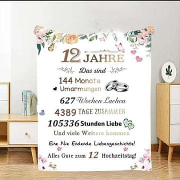 shumee Plišasta odeja darilo za 12. obletnico poroke v nemškem jeziku 150 x 200 cm